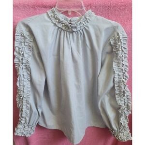 N by Nancy Ruffled cotton viscose blouse with high ruffle neck pearl trim